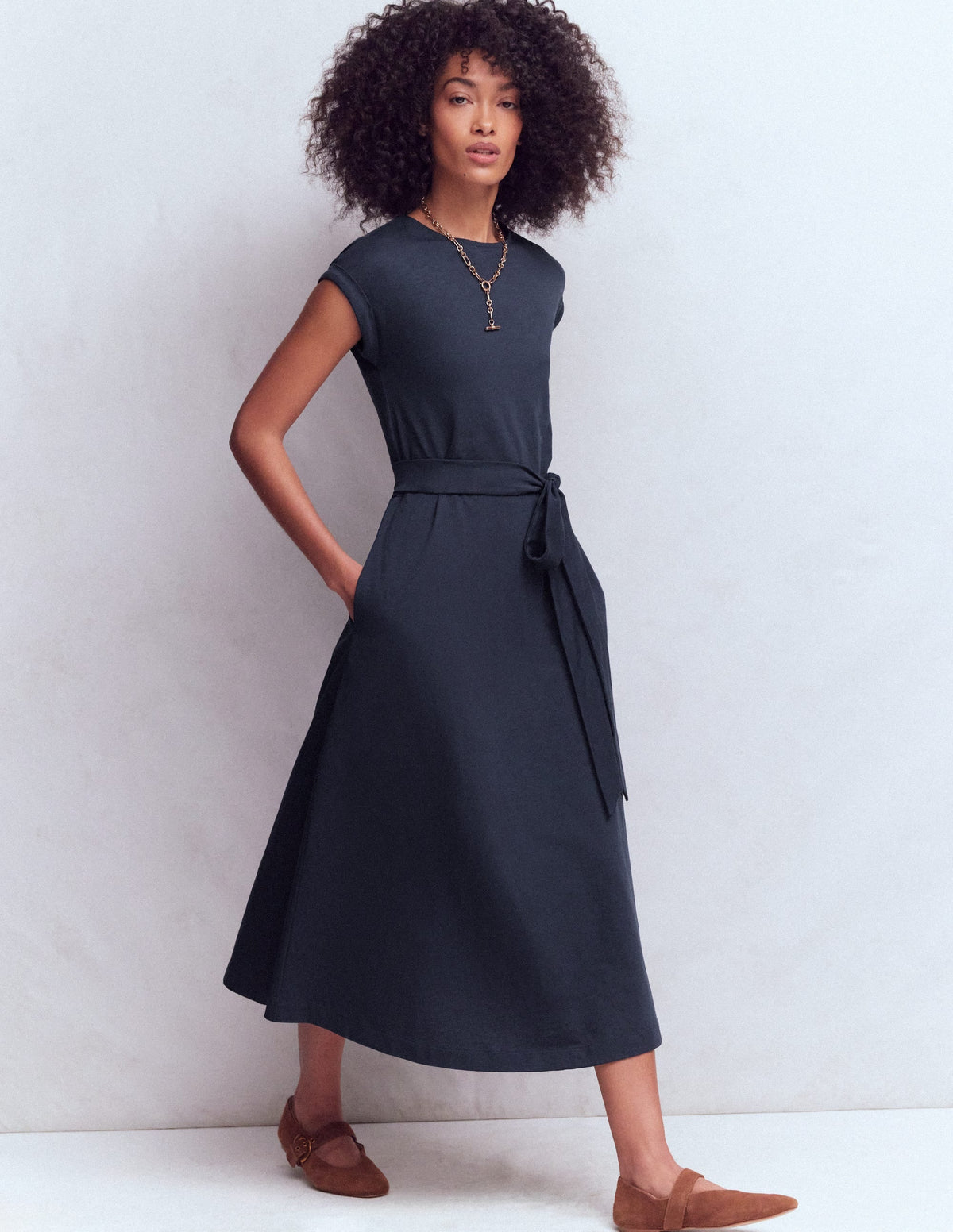 Eve Jersey Midi Dress-Navy