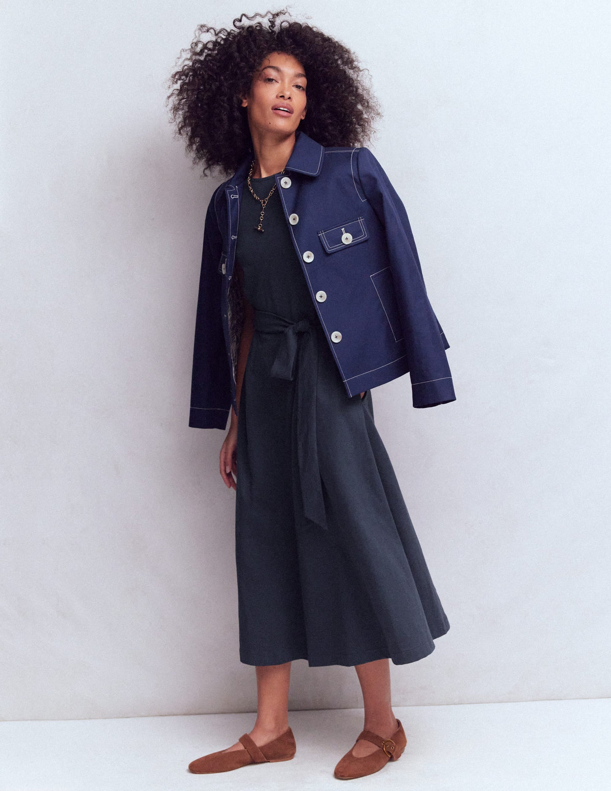 Eve Jersey Midi Dress-Navy