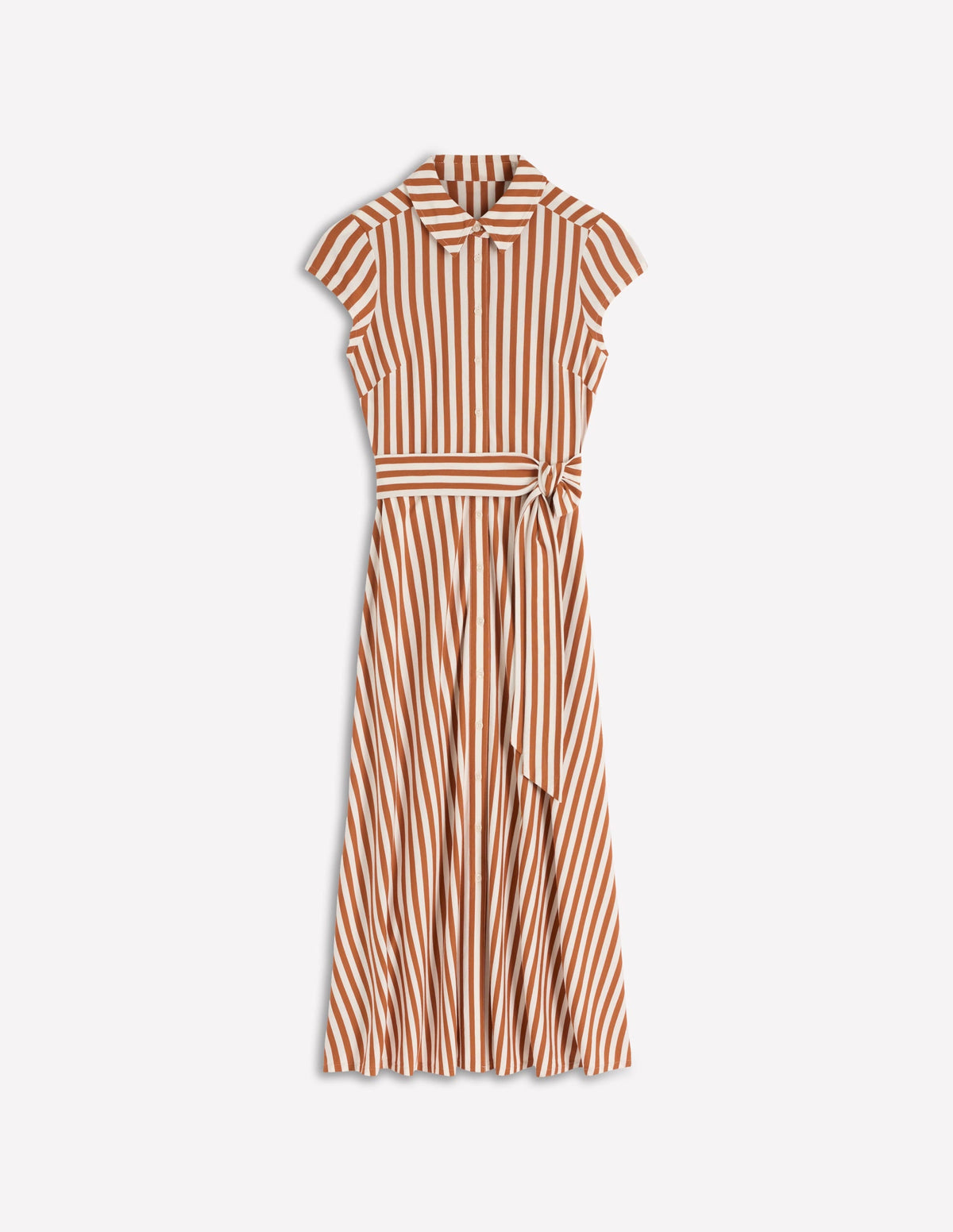 Marcia Jersey Shirt Dress-Cognac and Ivory Stripe
