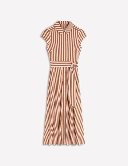 Marcia Jersey Shirt Dress-Cognac and Ivory Stripe
