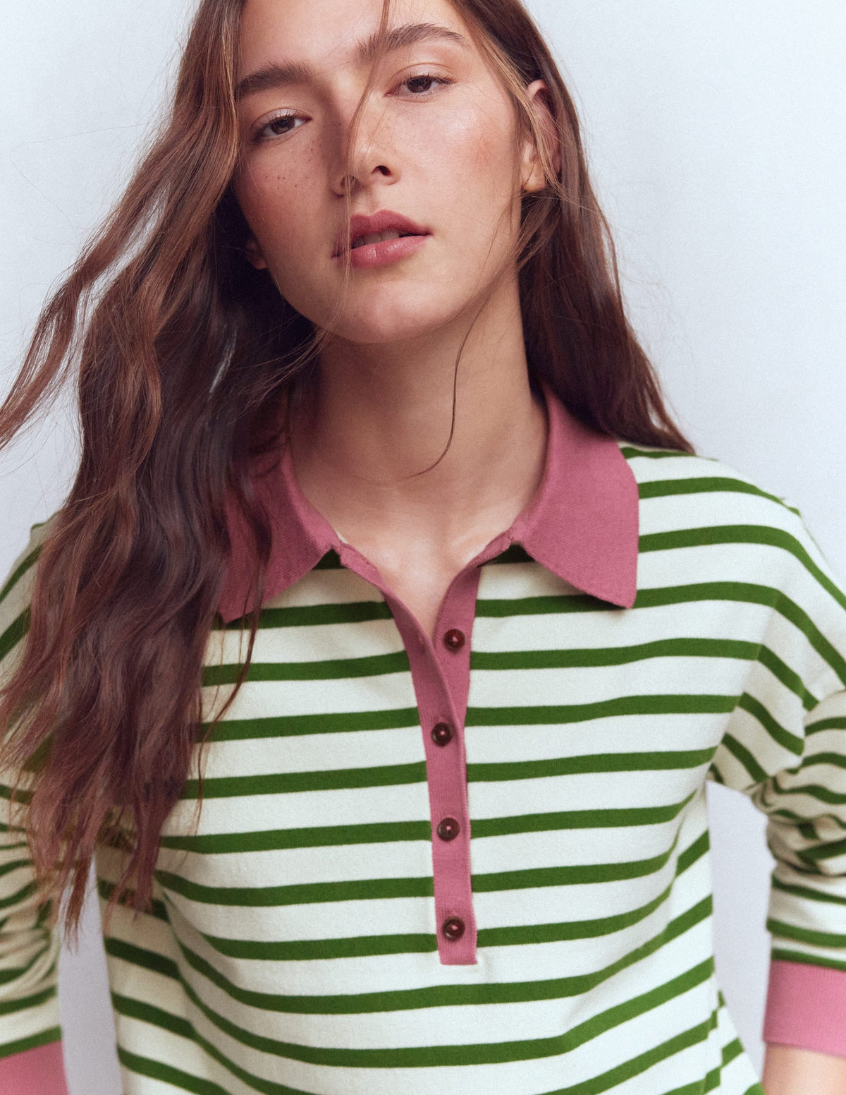 Lara Cotton Henley Jumper-Warm Ivory, Courtyard Stripe