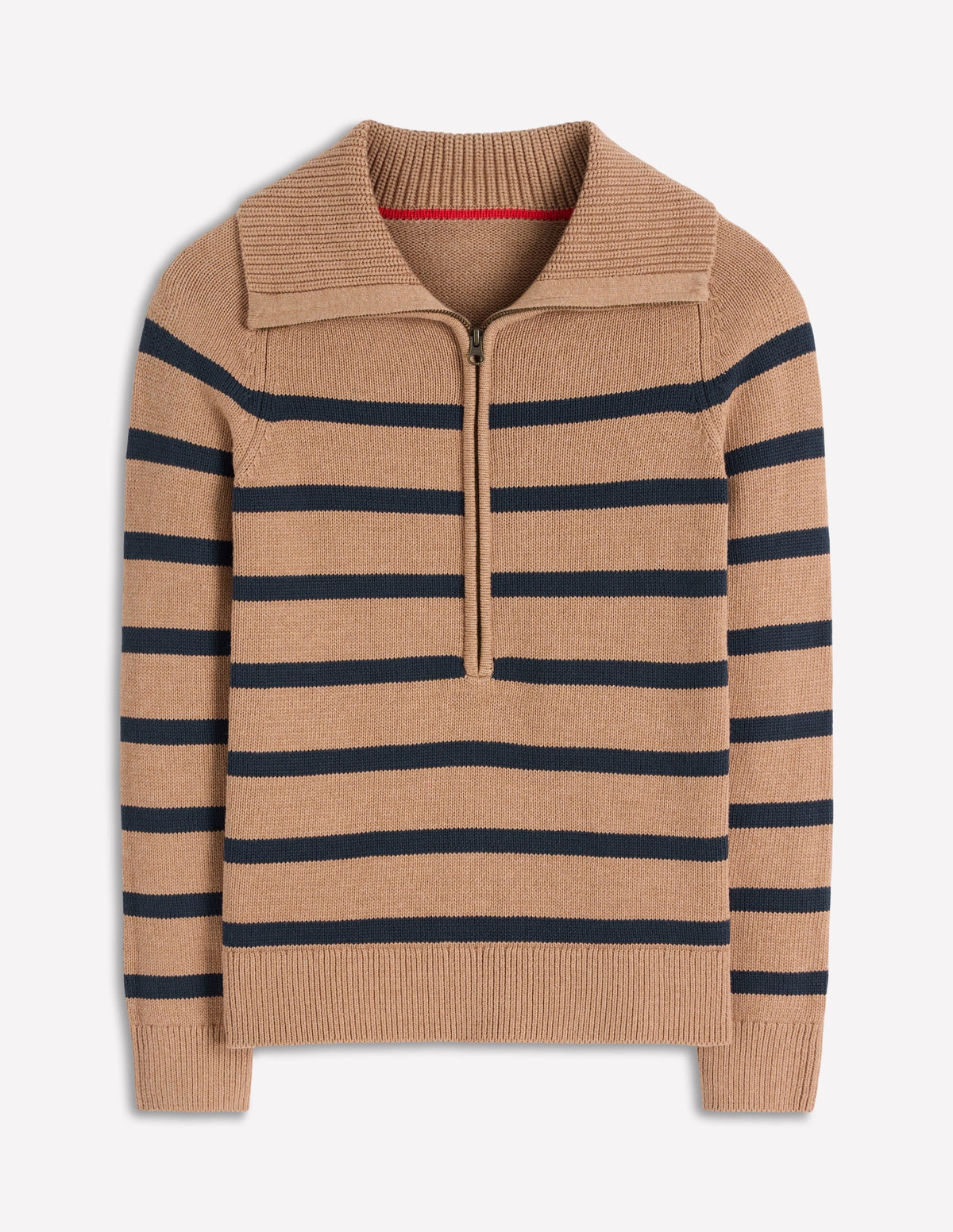 Lucy Half Zip Sweater-Camel Melange, Navy Stripe