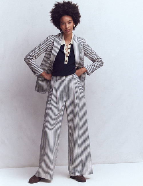 Kensington Wide Leg Pants-Blue and Ivory Stripe