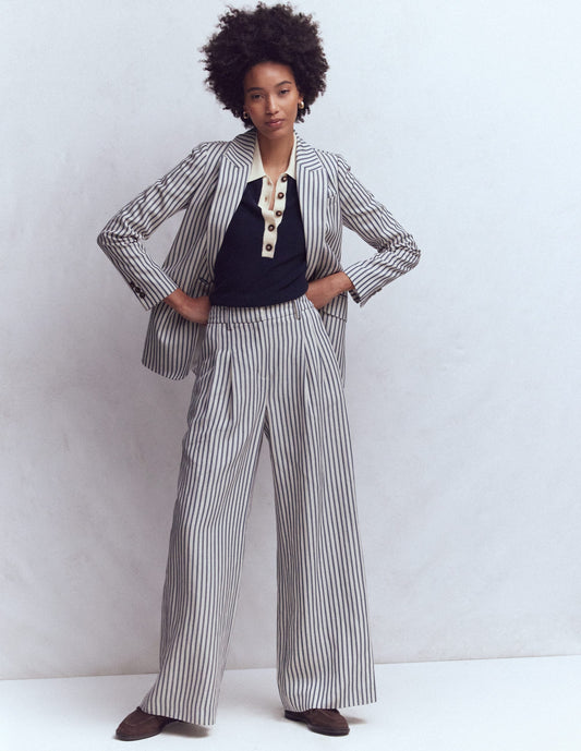 Kensington Wide Leg Pants-Blue and Ivory Stripe