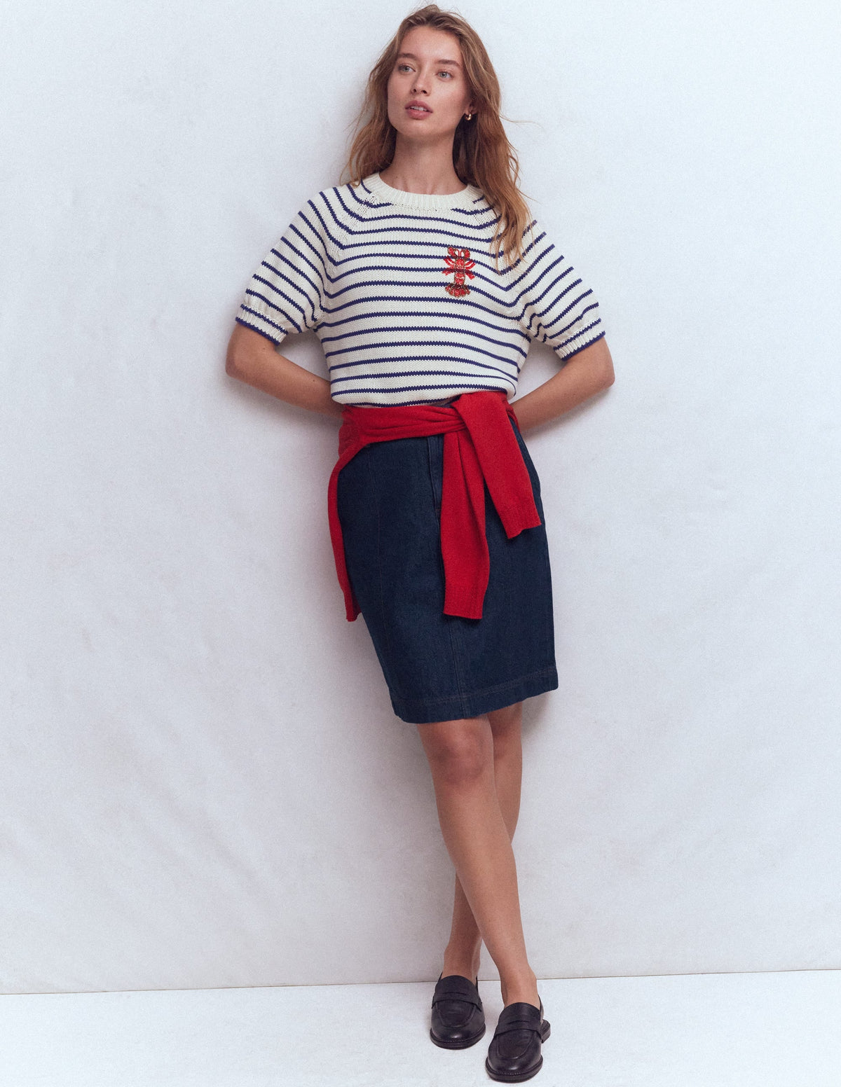 Straight Denim Skirt-Indigo