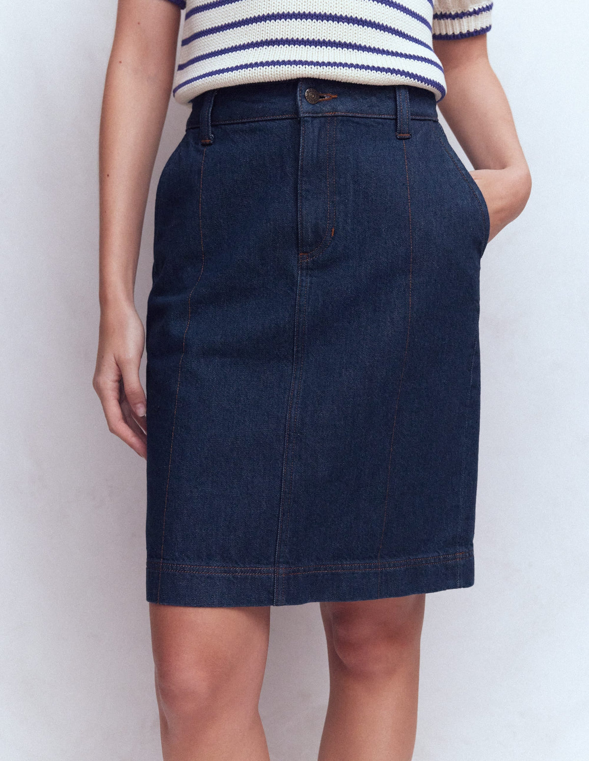 Straight Denim Skirt-Indigo