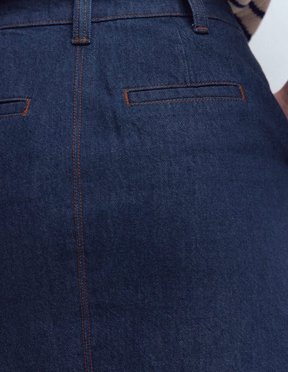 Straight Denim Skirt-Indigo