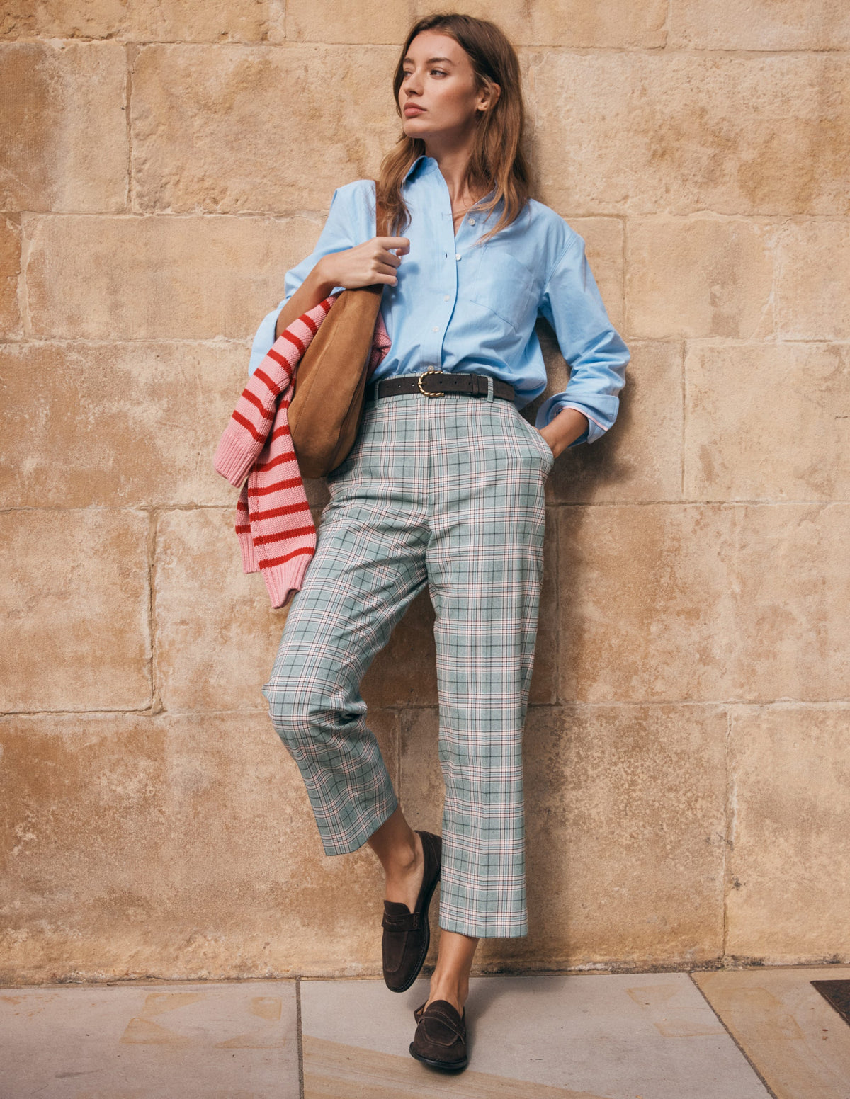 Canonbury Tailored Pants-Green, Pink and Brown Check