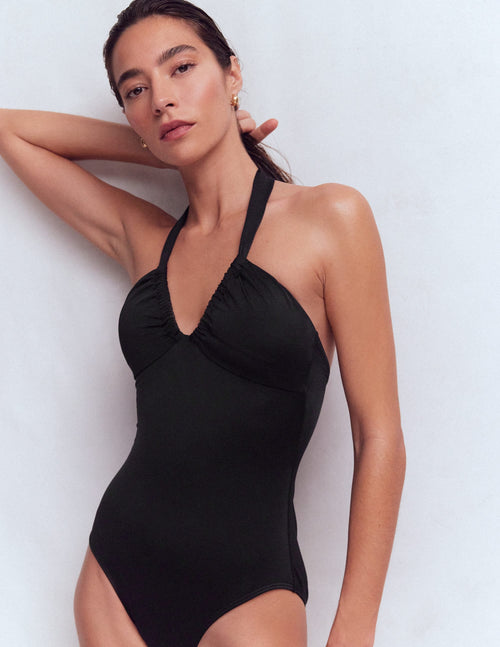 Minori Halter Tie Swimsuit-Black