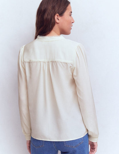 Rhea Trim Detail Silk Top-Ivory