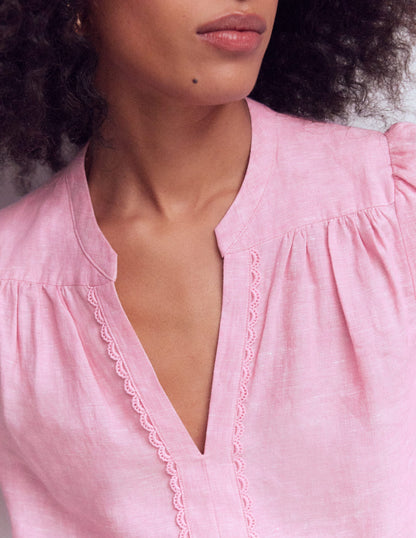 Linen Trim Insert Top-Meadowsweet Pink Chambray