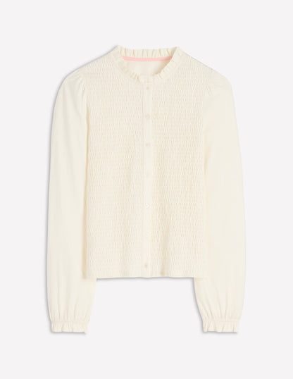 Supersoft Smocked button top-Ivory