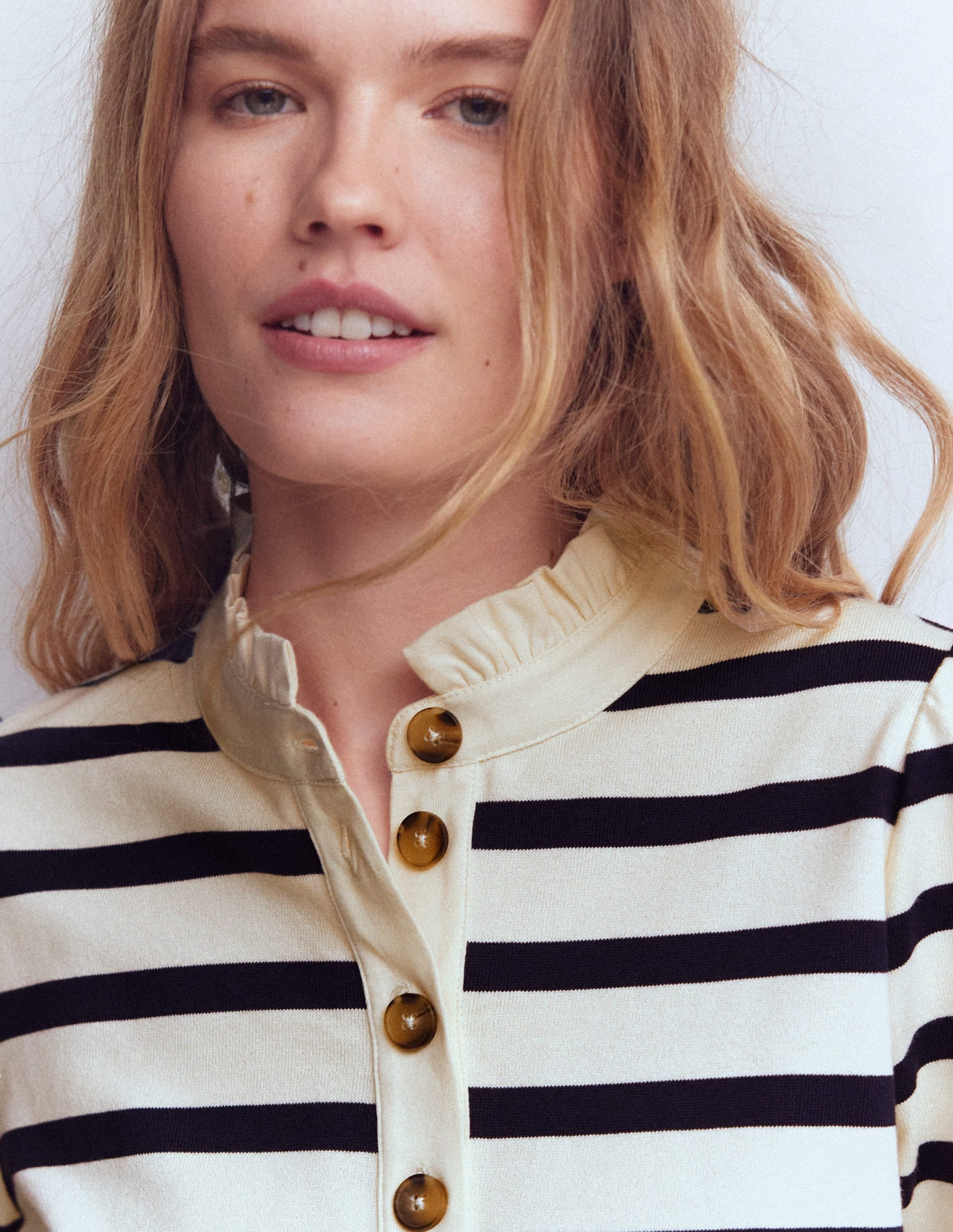 Ruffle Collar Mariner-Ivory and Navy Stripe
