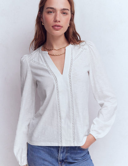 Poppy Long Sleeve Top-White