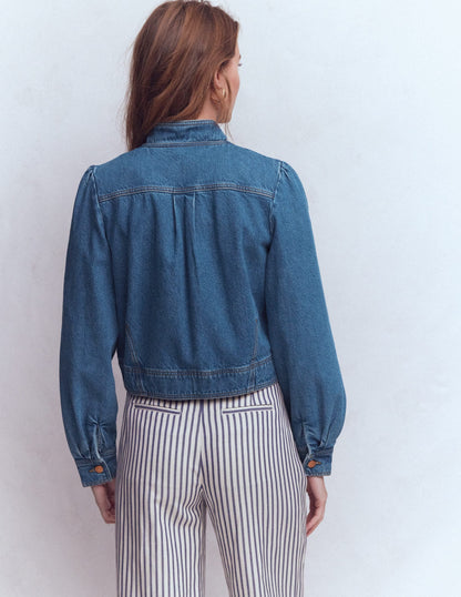 Topstitch Denim Jacket-Mid Wash, Denim