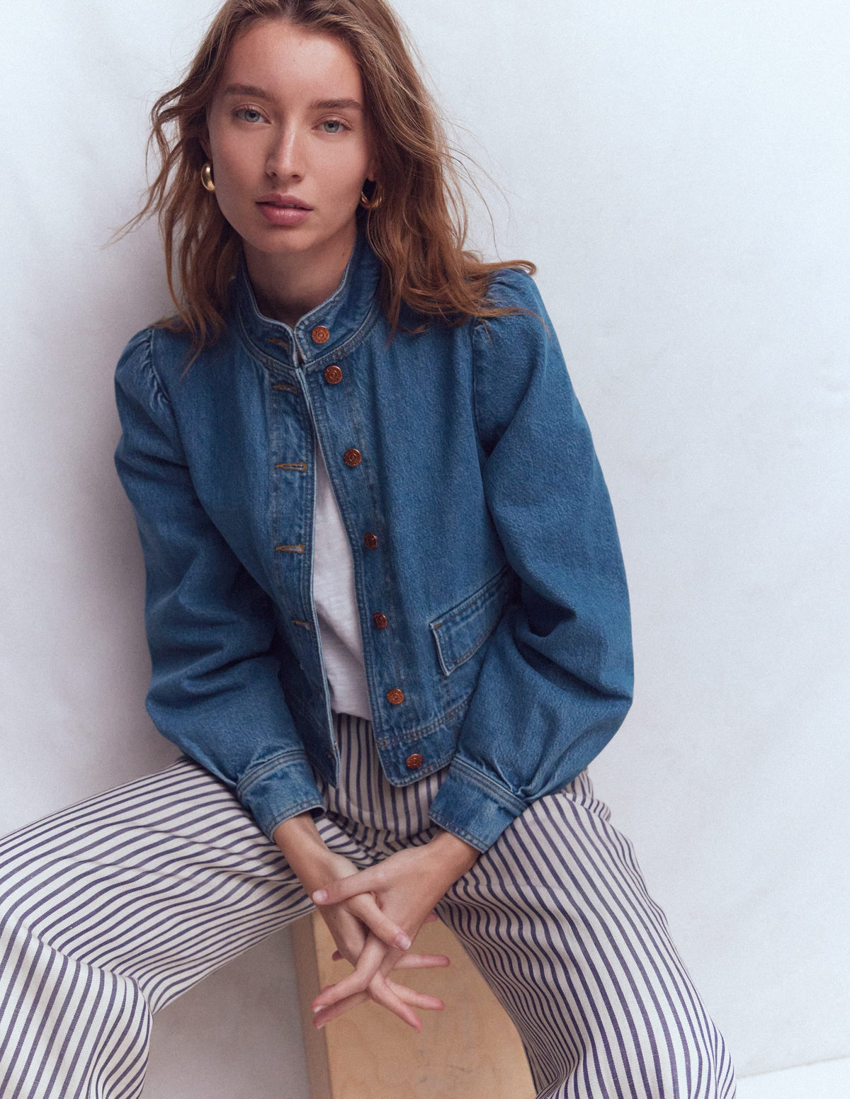 Topstitch Denim Jacket-Mid Wash, Denim