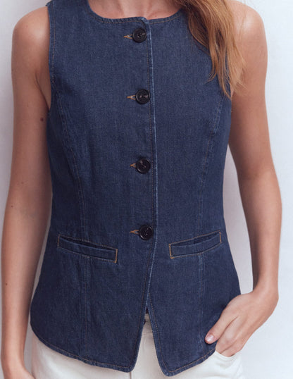 Denim Waistcoat-Indigo Denim