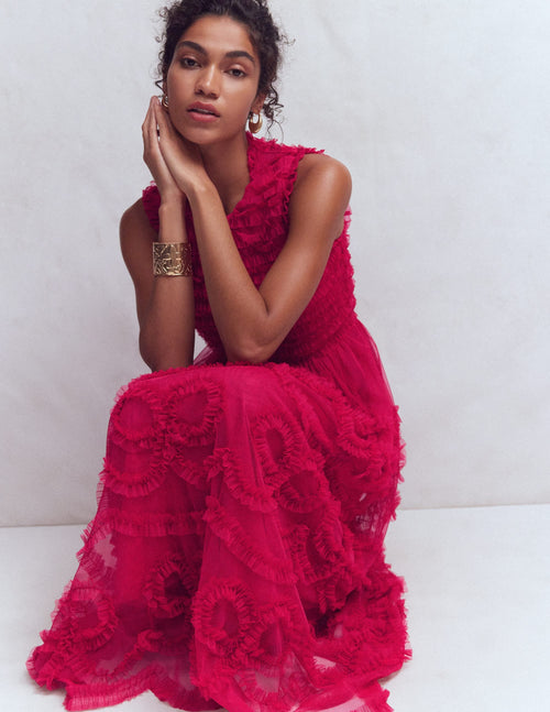 Tulle Bow Party Dress-Vibrant Pink