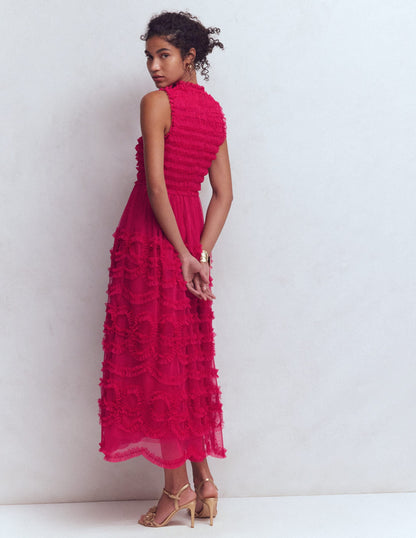 Tulle Bow Party Dress-Vibrant Pink