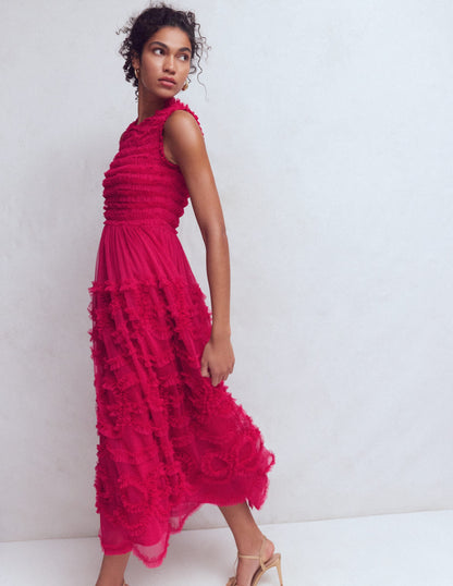 Tulle Bow Party Dress-Vibrant Pink