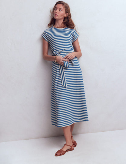 Eve Jersey Midi Dress-Blue and Ivory Stripe