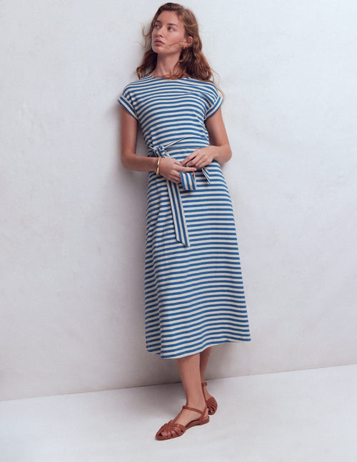 Eve Jersey Midi Dress-Blue and Ivory Stripe