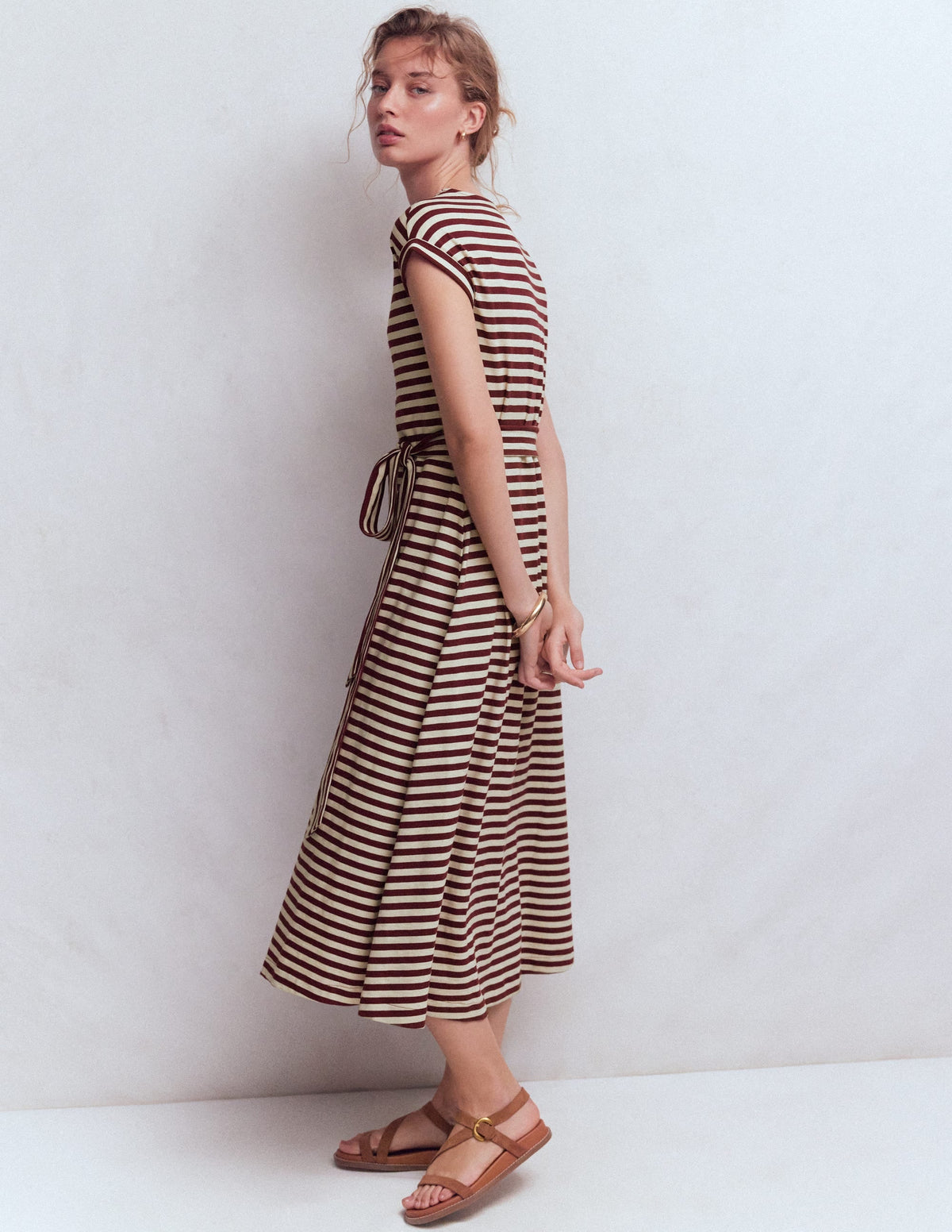 Eve Jersey Midi Dress-Deep Wisteria, Ivory Stripe
