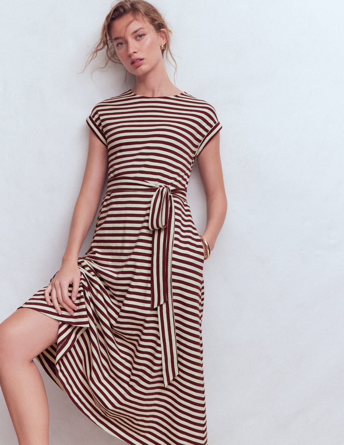 Eve Jersey Midi Dress-Deep Wisteria, Ivory Stripe