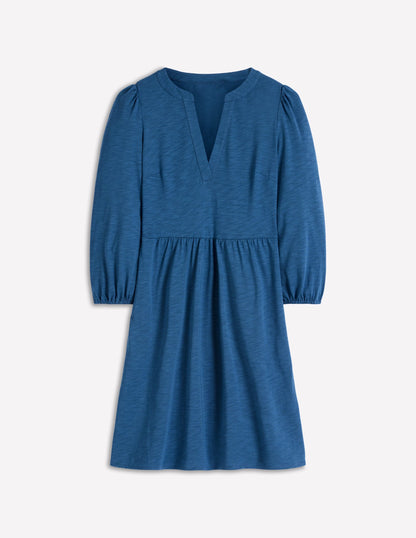 Cathy Notch Neck Jersey Dress-Tourmaline Blue