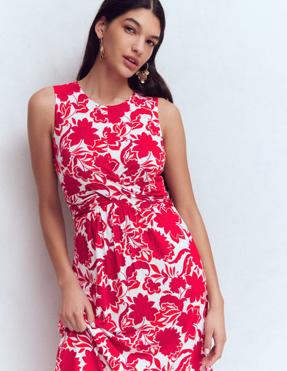 Zara Cross Waist Jersey Dress-Merida Red, Shadow Blossom