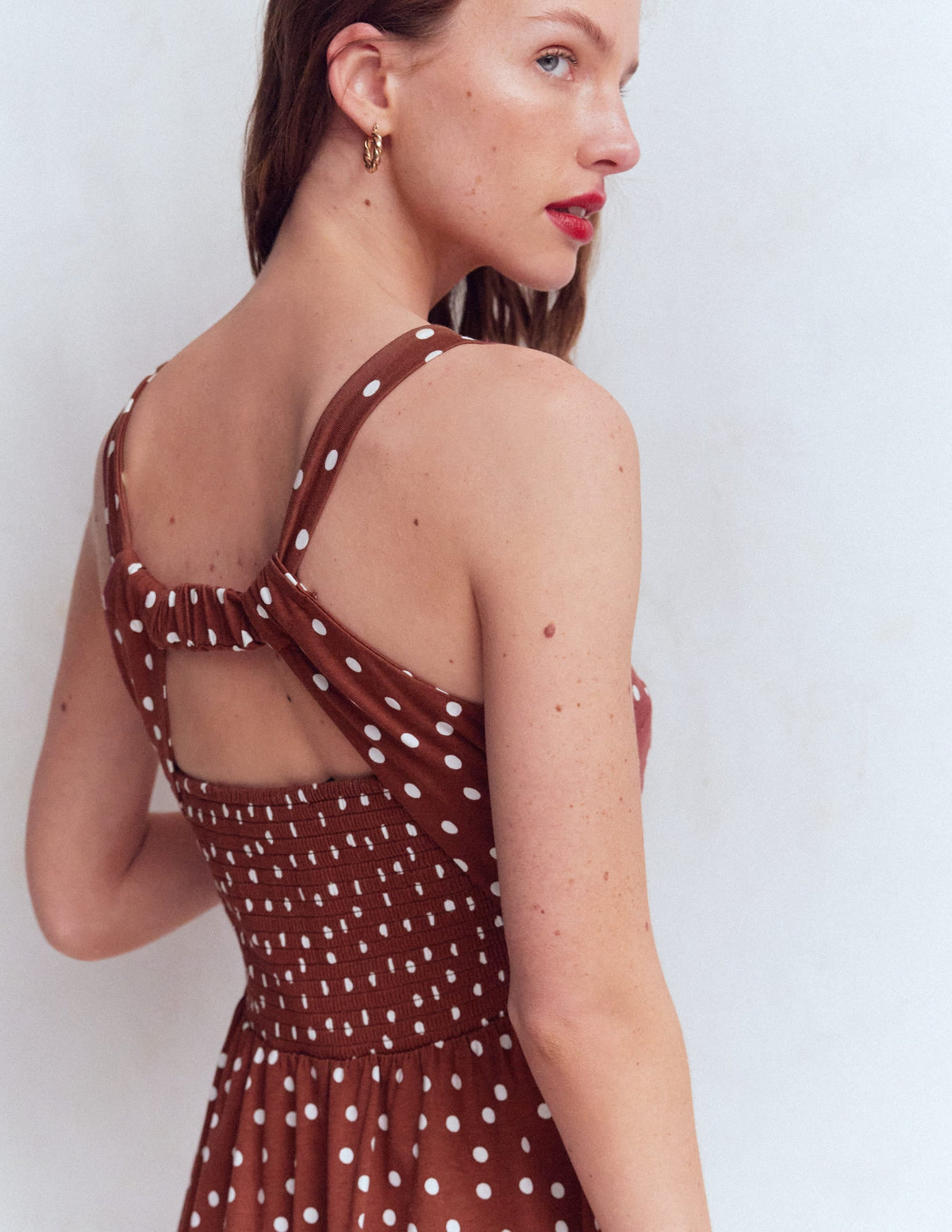 Saoirse Smock Back Dress-Roasted Brown, Painted Dot