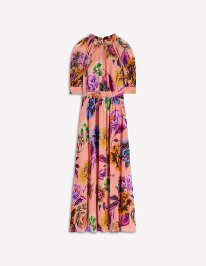 High Neck Blouson Sleeve Dress-Multi Opulent Blossom
