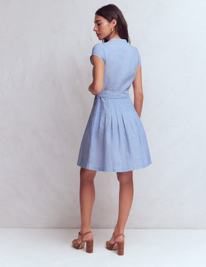 Arabella Short Linen Dress-Chambray