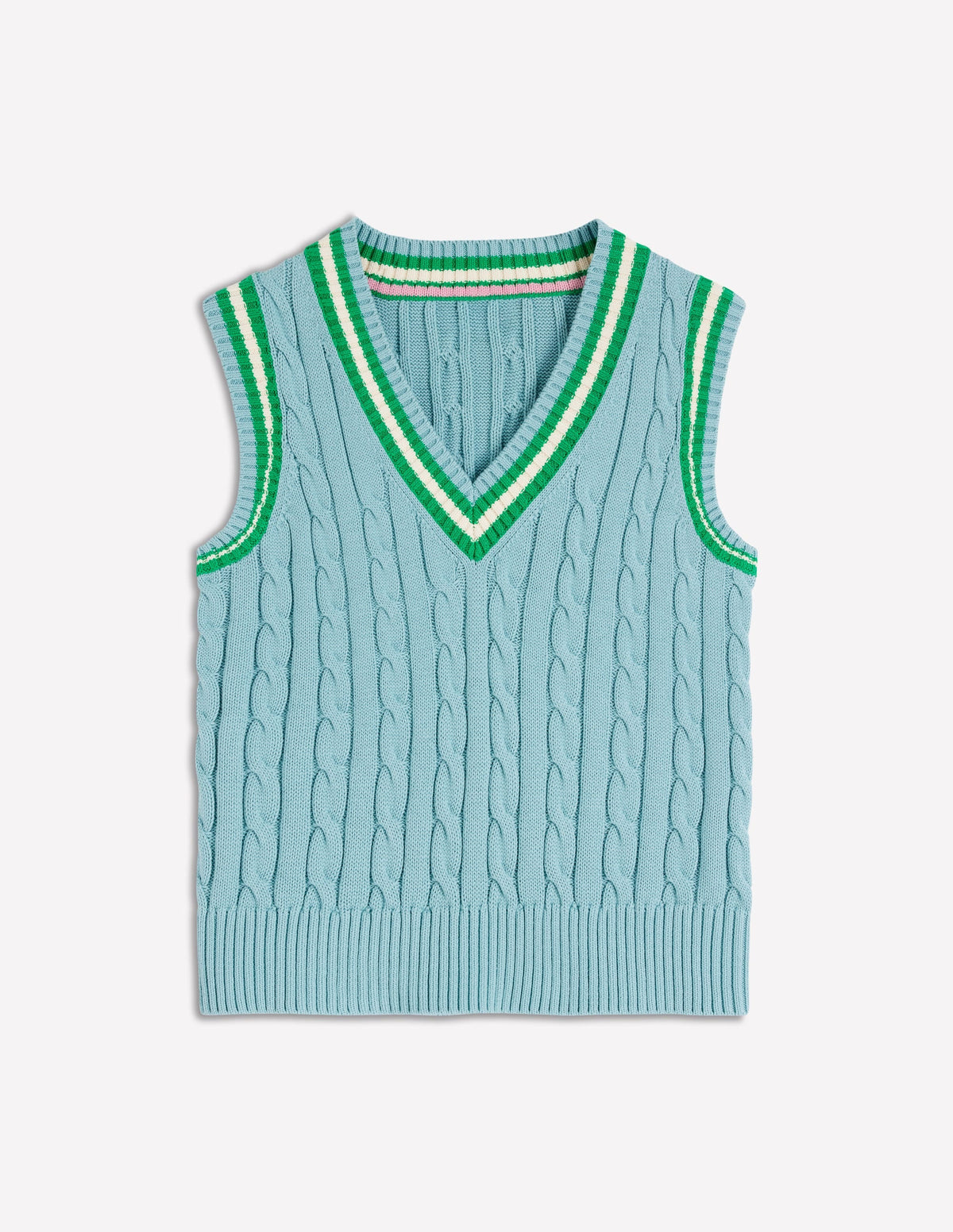 Maeve Cable V Neck Tank-Blue, Green