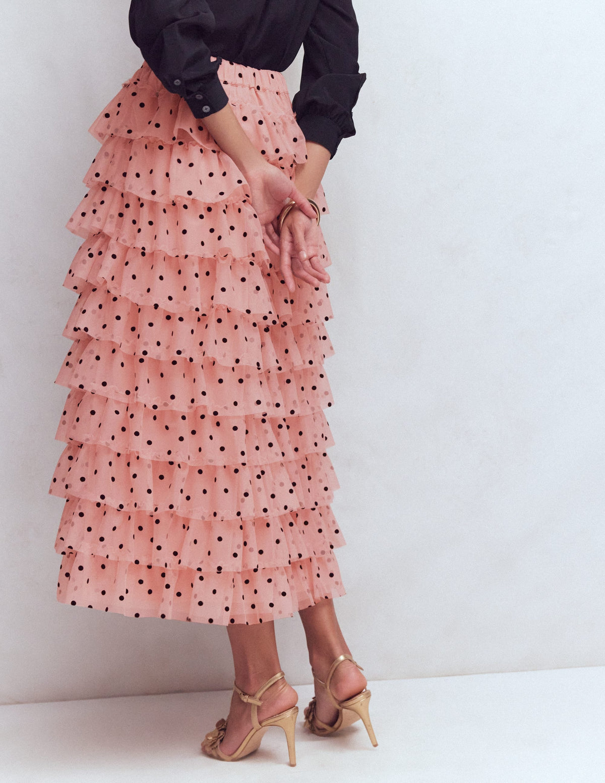 Tulle Tiered Skirt-Pink Painted Dot