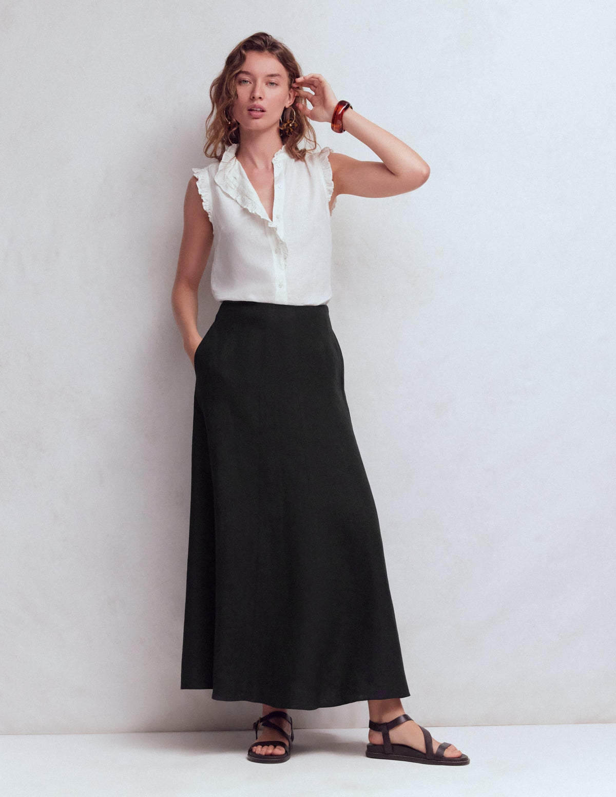 Miriam Linen Maxi Skirt-Black