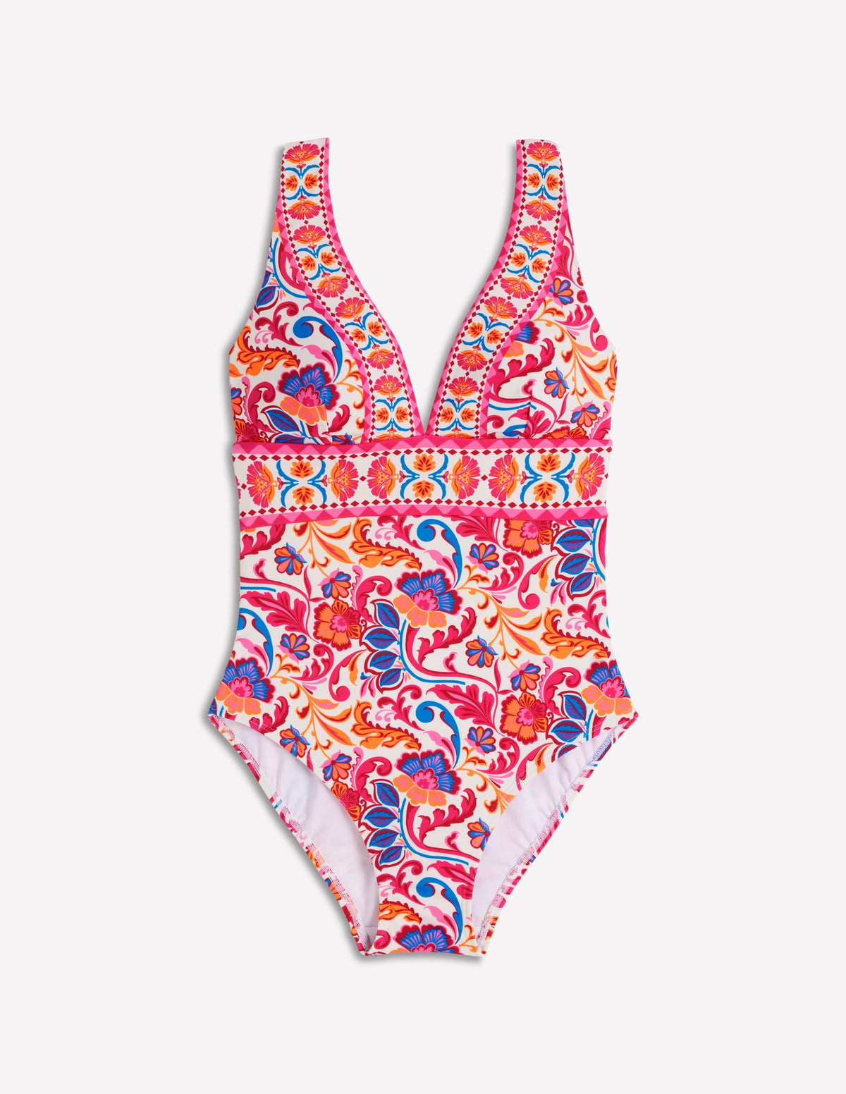 Porto V-neck Swimsuit-Pink Power, Flourishing Meadow