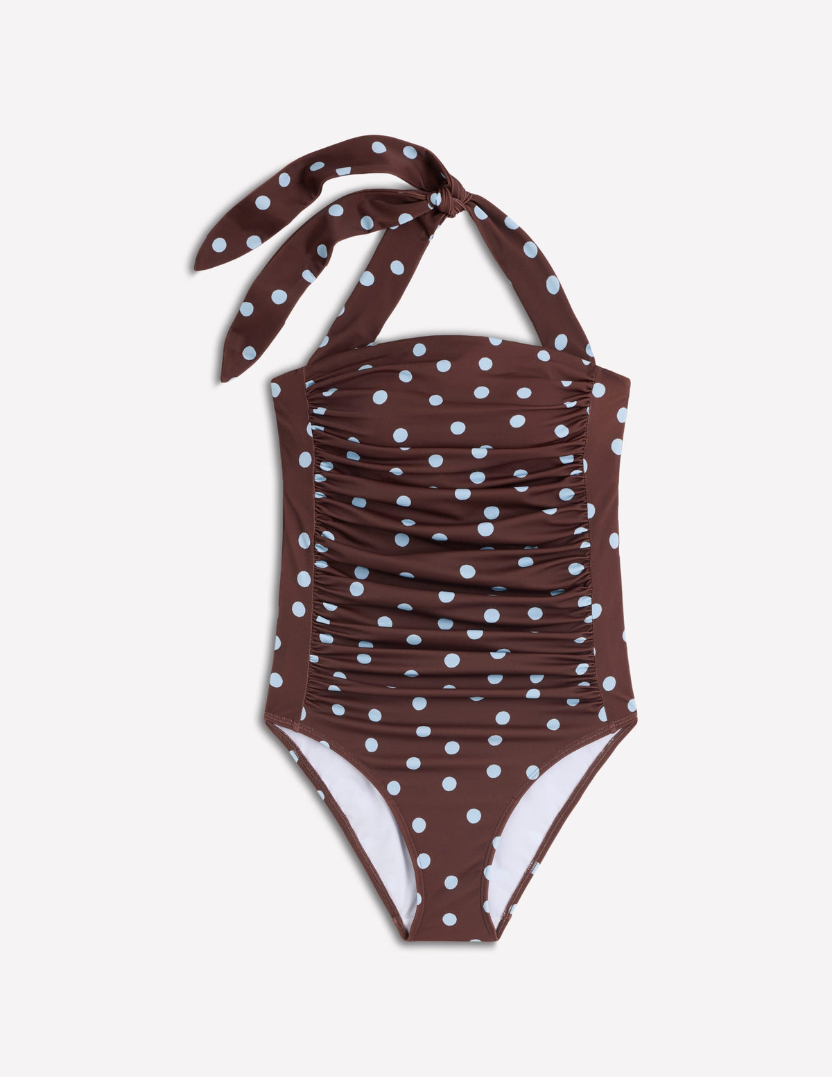 Kythira Ruched Swimsuit-Chocolate and Blue Painted Dot