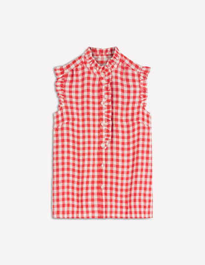 Isabel Sleeveless Linen Top-Burnt Red Gingham
