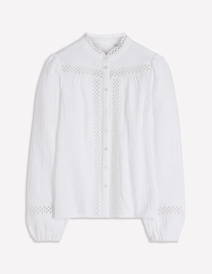 Trim Detail Double Cloth Top-White