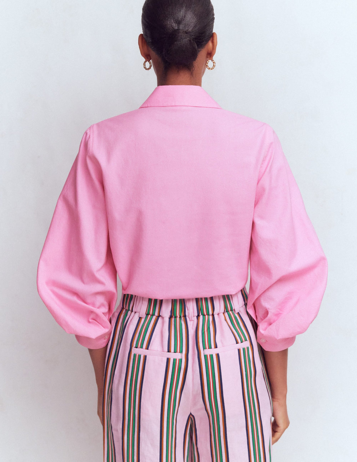 Puff Sleeve Oxford Shirt-Pink