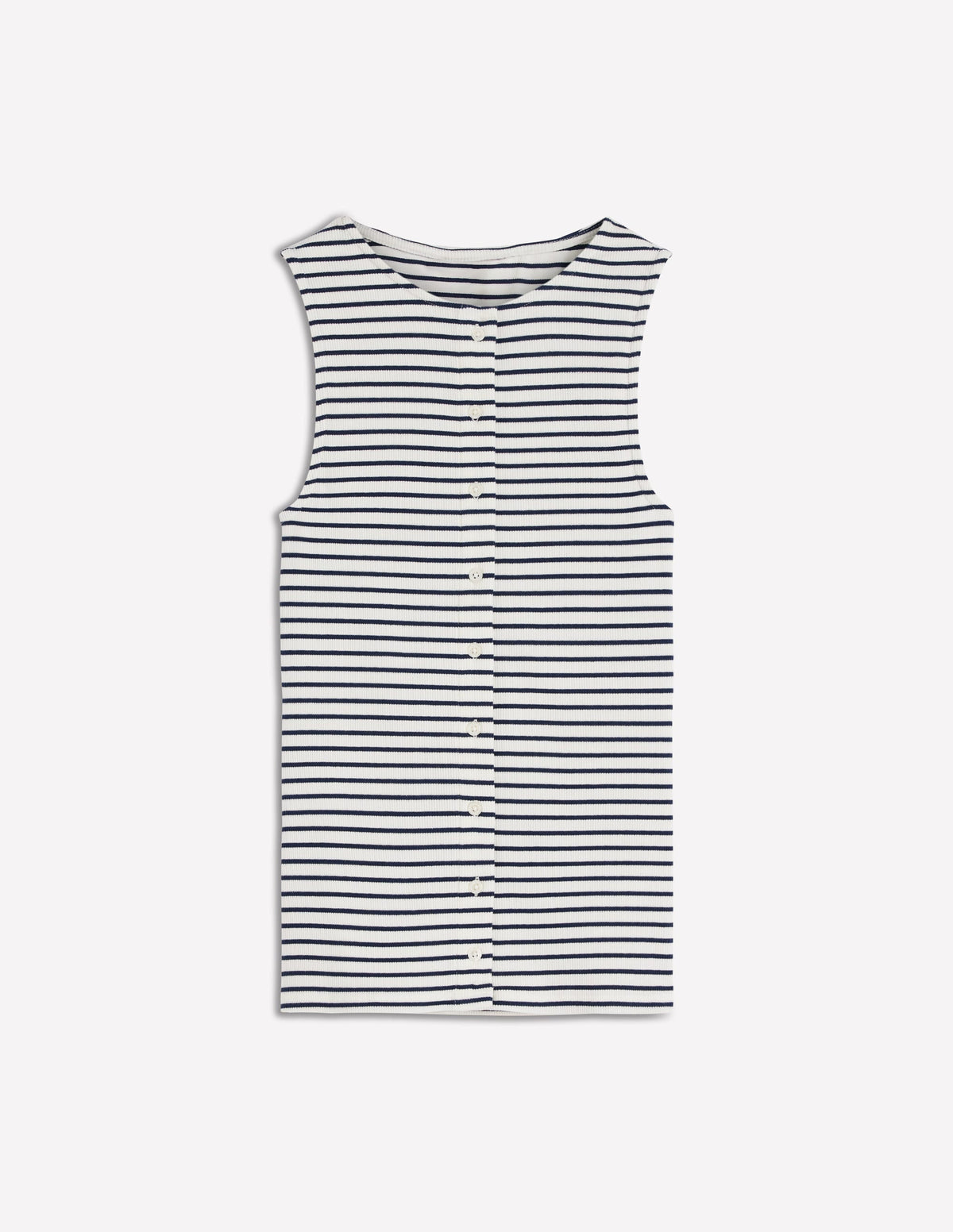 Evie Button Through Rib Vest-Ivory, Navy Stripe