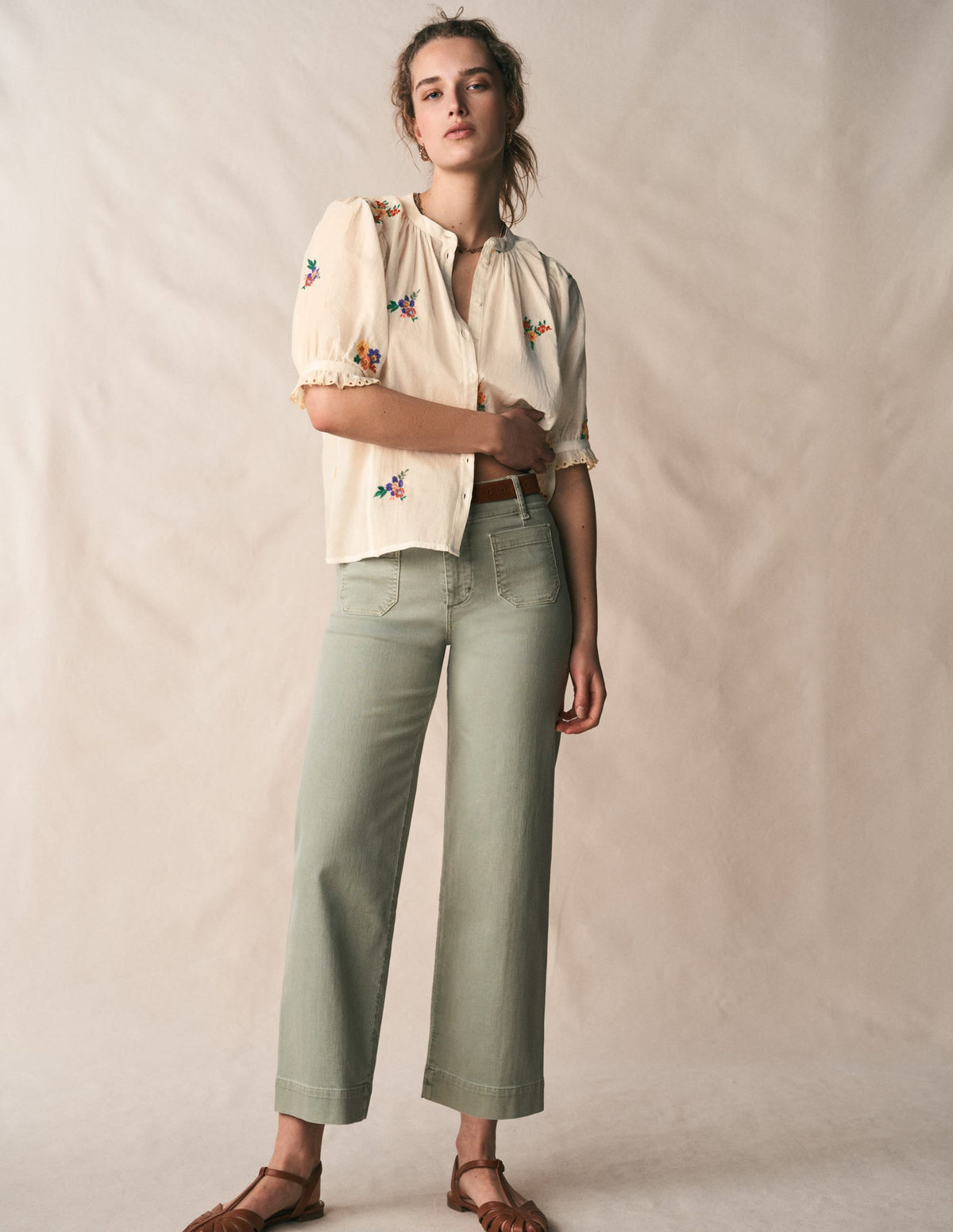 Camille Embroidered Cotton Top-Ivory Floral Embroidery