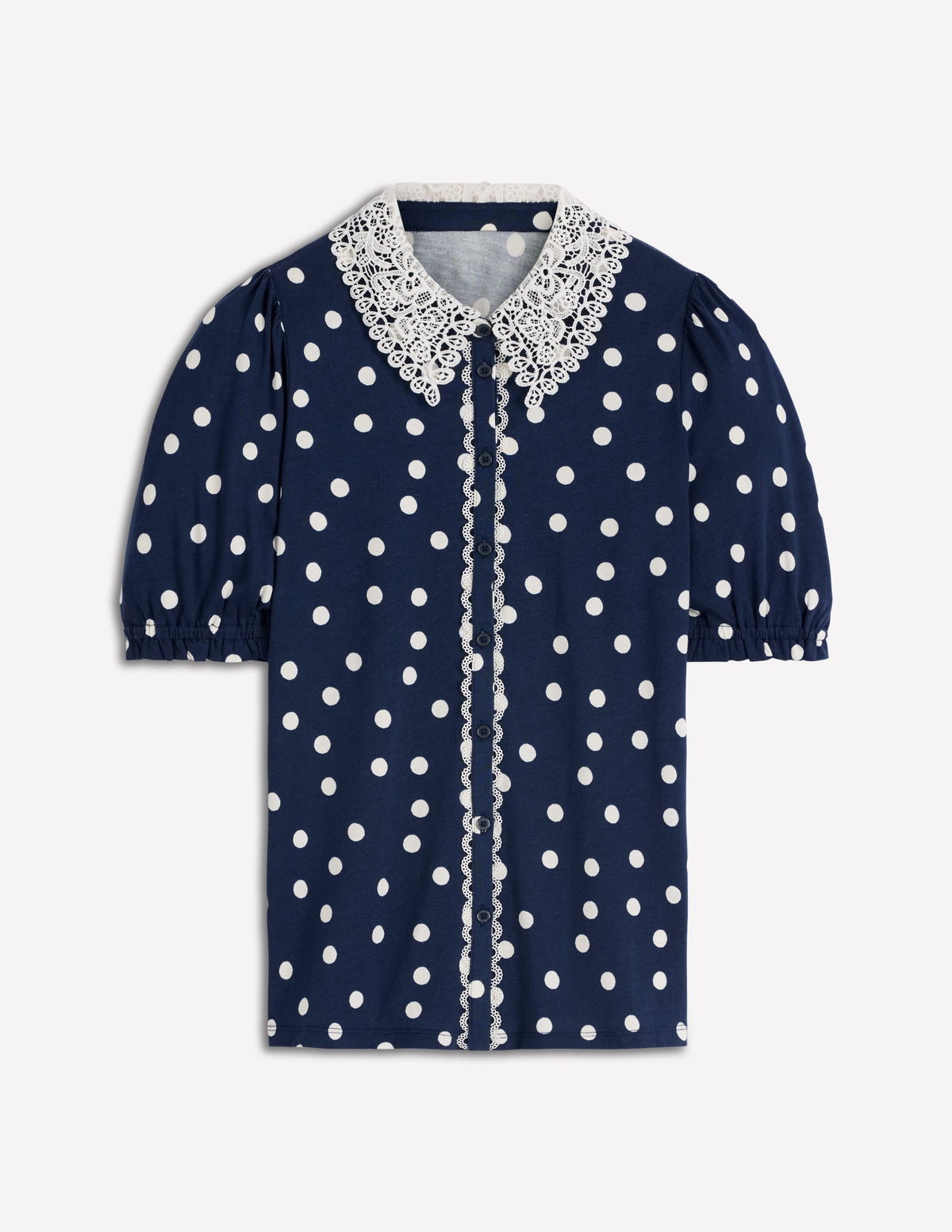 Nessa Broderie Collar Blouse-Painted Dot Spaced