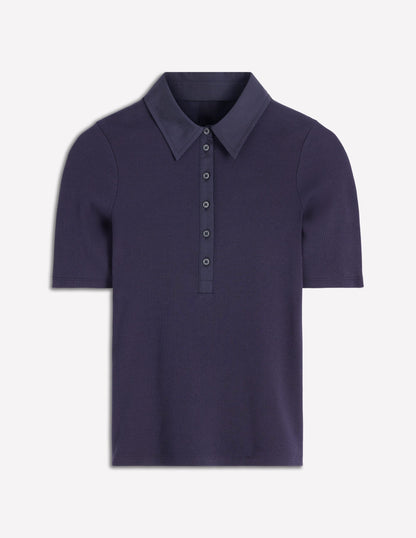 Collared Ribbed Henley Top-Navy