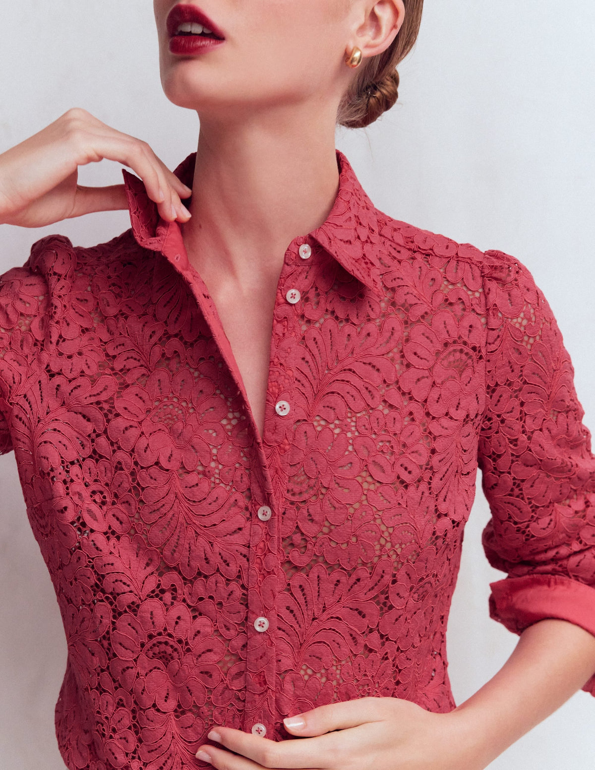 Cara Lace Shirt-Cherry Blush