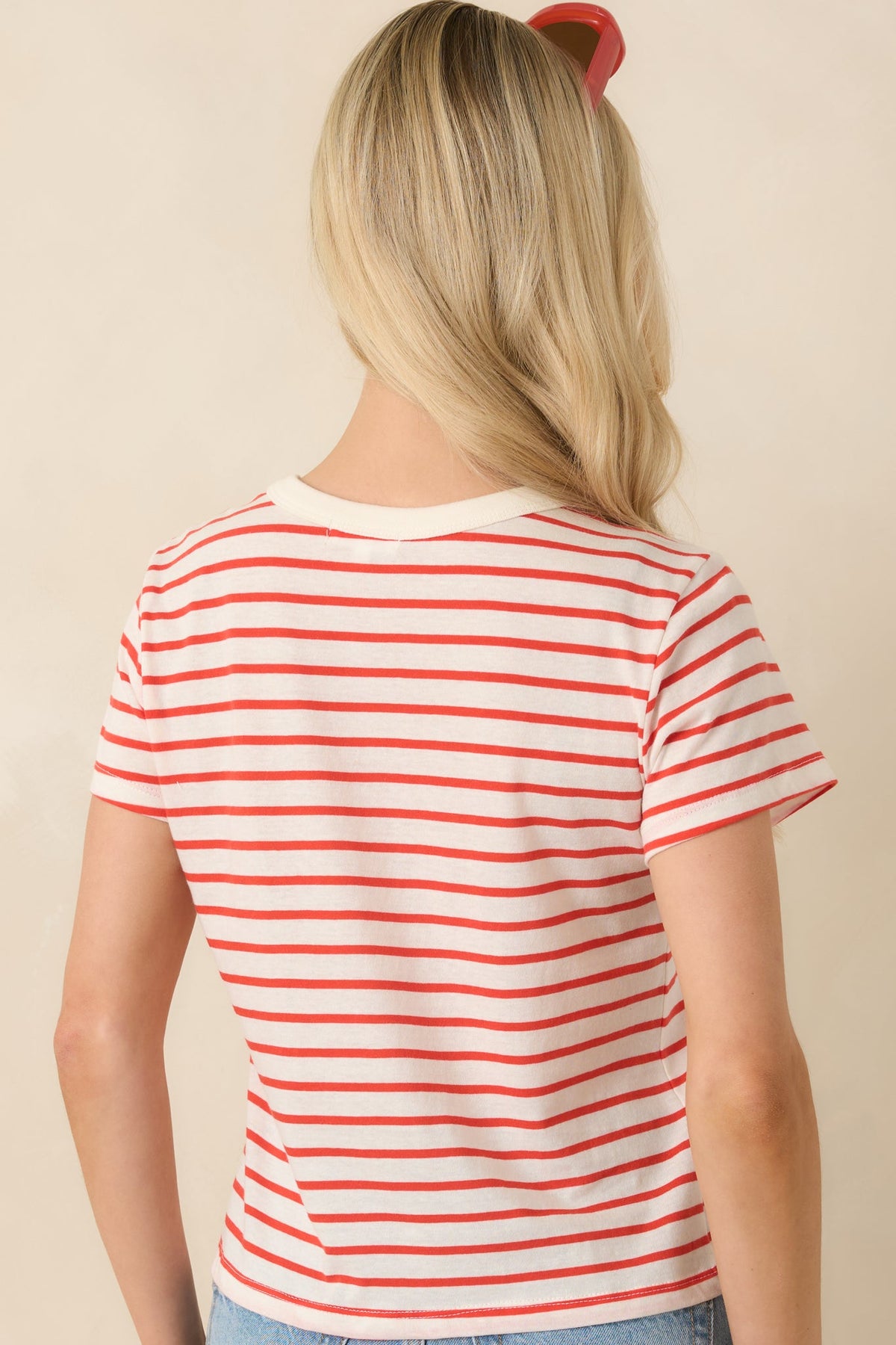 Z Supply Junie Poppy Red Cotton Stripe Tee