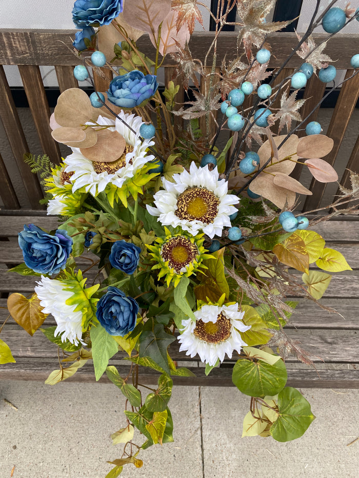 34" Burst Of Blue Porch Pot