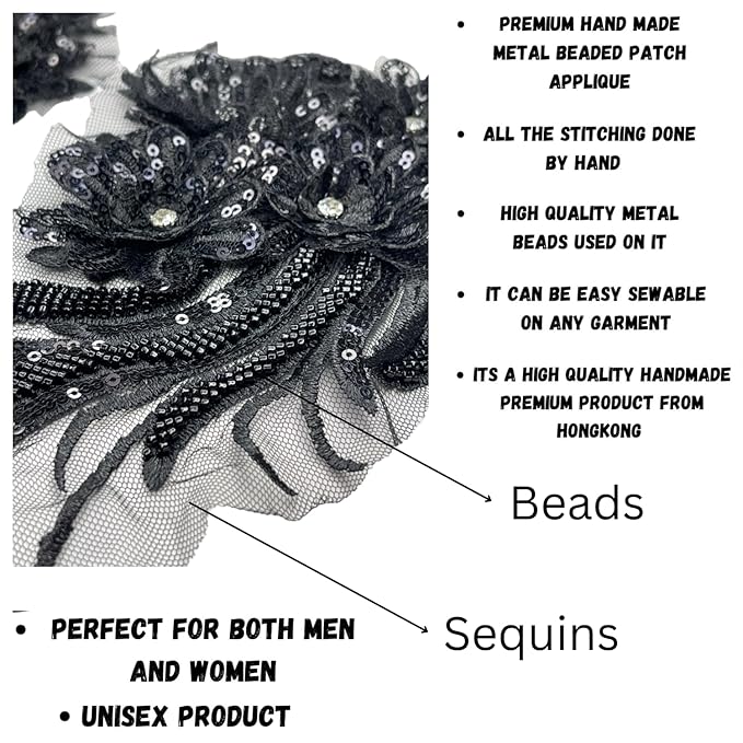 3D Beaded Sequins Floral Applique Patch on Net | Sew Patch