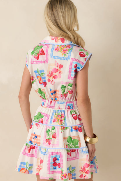 Prosperina Cate Multi Cotton Fruit Print Mini Dress